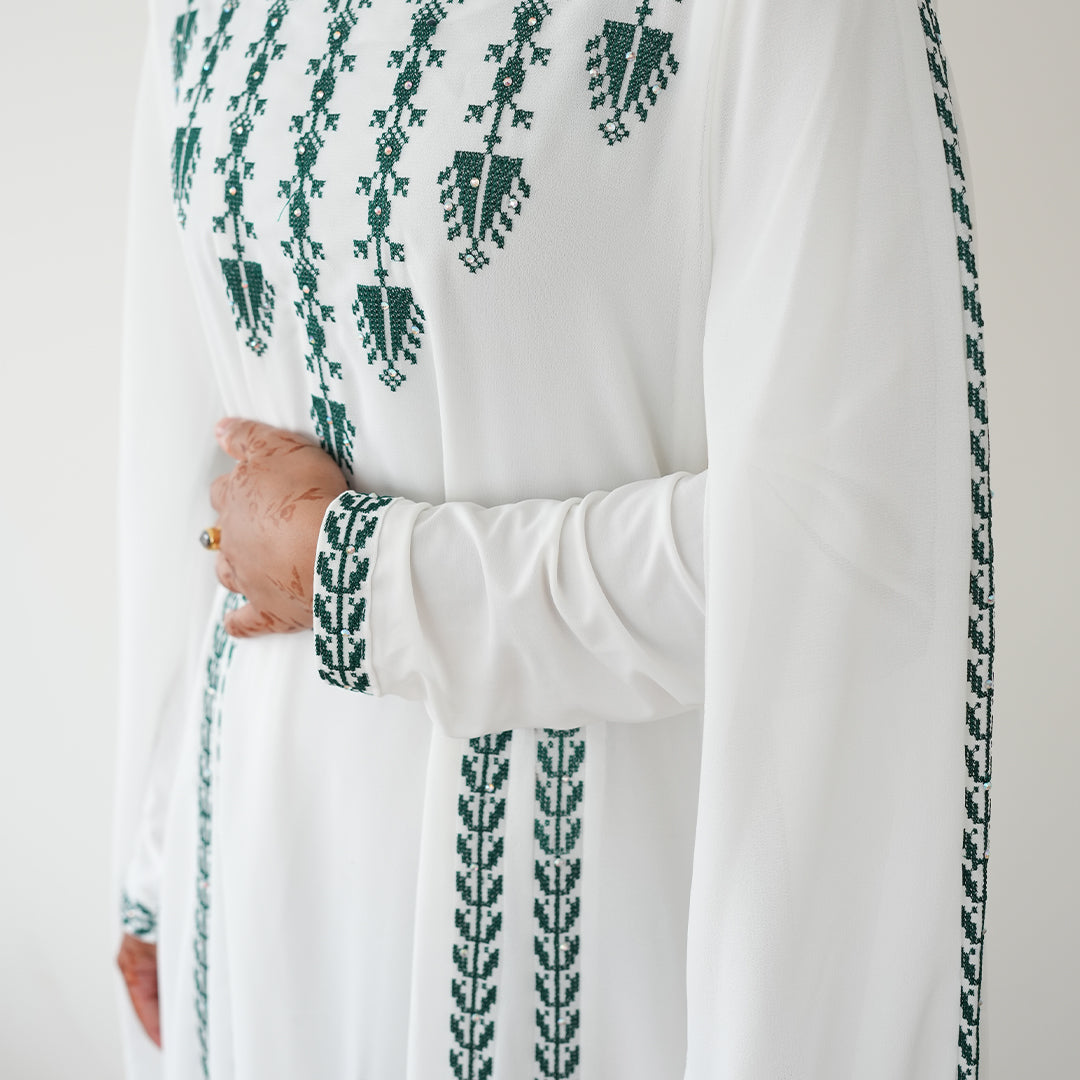 Yaffa Abaya (White & Green)