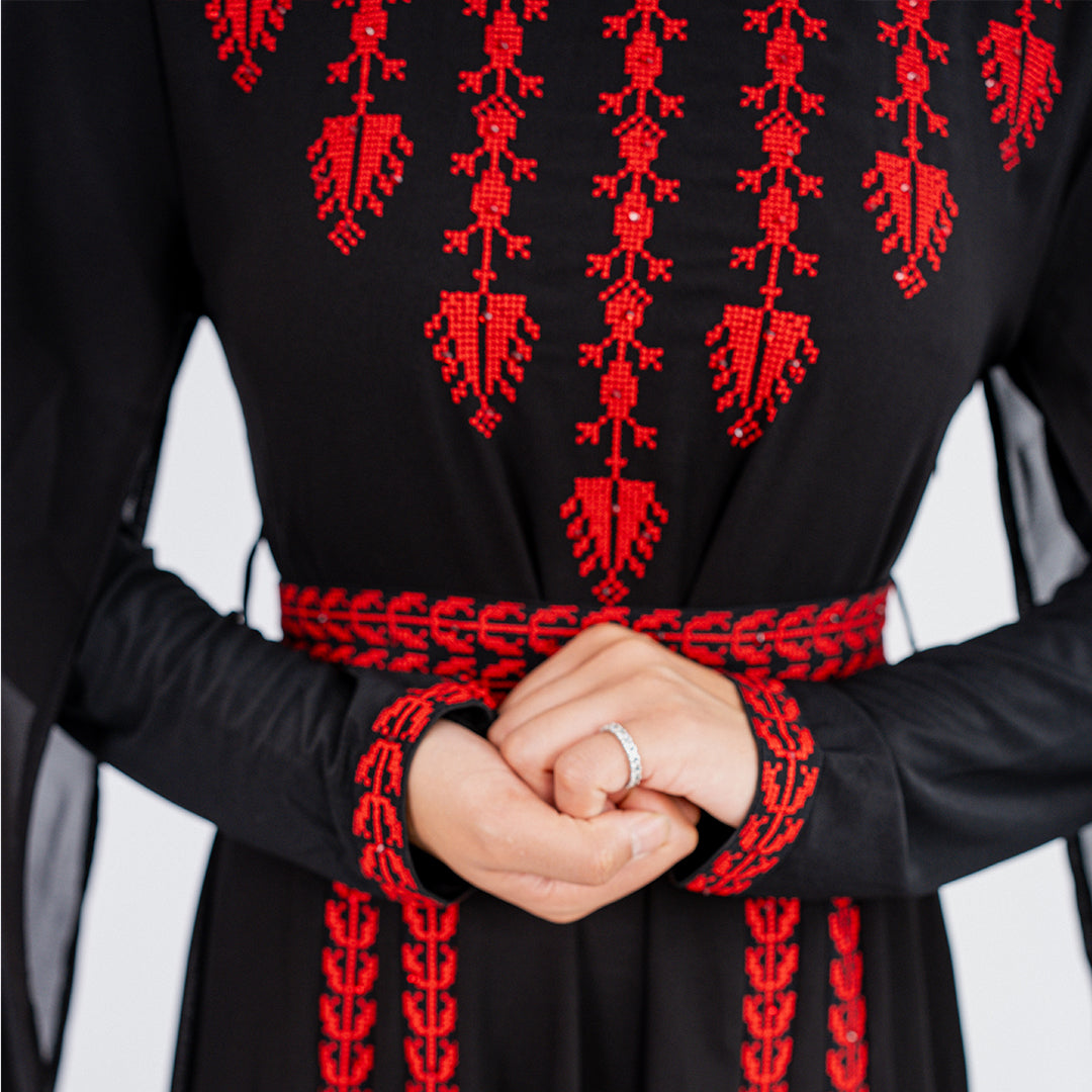 Yaffa Abaya (Black & Red)