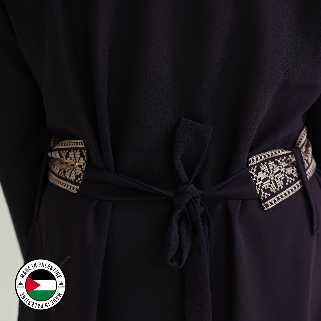 Palestinian Open Tatreez Abaya (Purple and Gold)