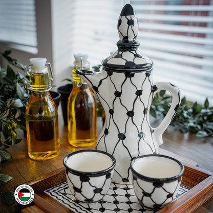 Kuffiyeh Pattern Coffee Pot, Coffee Cups & Tray Set