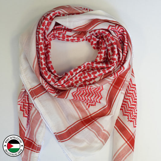 Red & White Hirbawi Kufiya (Kuffiyeh)